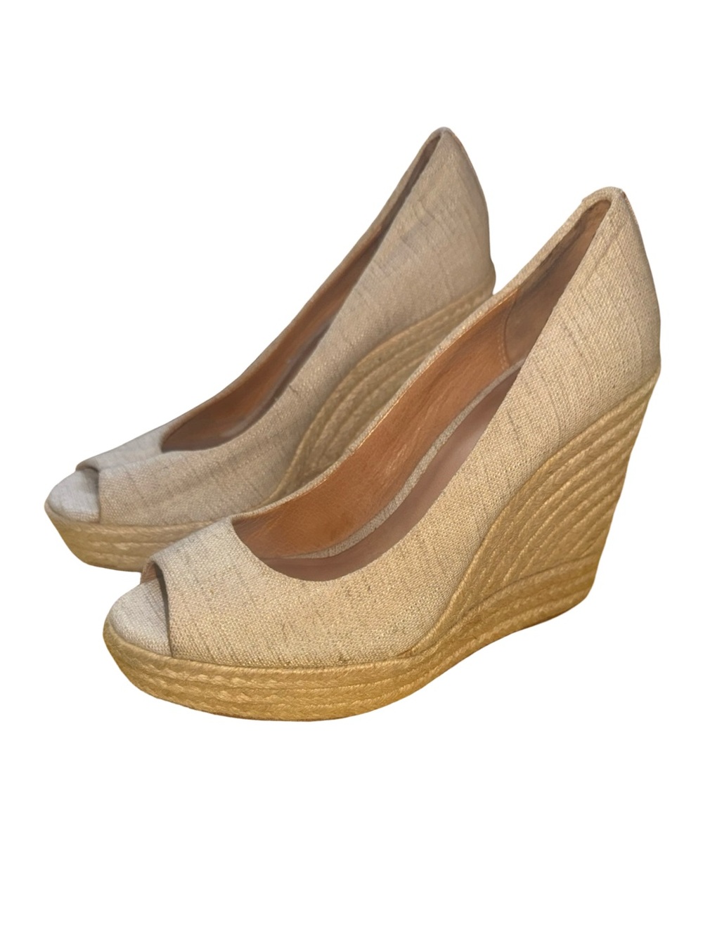 VTG y2K COACH Milan Beige Espadrille Wedge Platform Heels Peep Toes Shoes Size 6